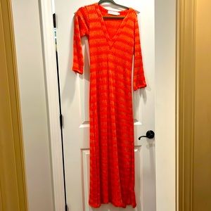 Coral caftan summer dress lightweight sweater material
